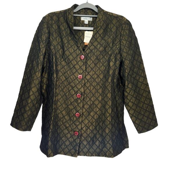 NWT Coldwater Creek Petite Green Mandarin Diamond Buttoned Jacket Women's PXL - Picture 1 of 10